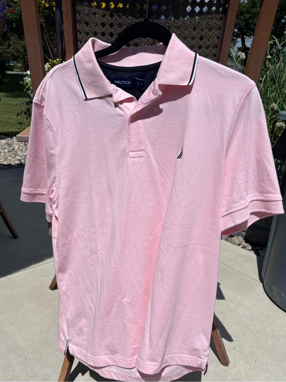 Nautica Men's Classic Pink and Navy Polo Shirt-Size M